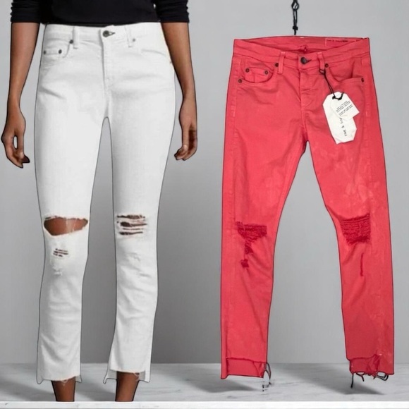 Rag & Bone Dre Capri Distressed Skinny Jeans Custom Dyed Coral Size 25 NEW! - Picture 1 of 13
